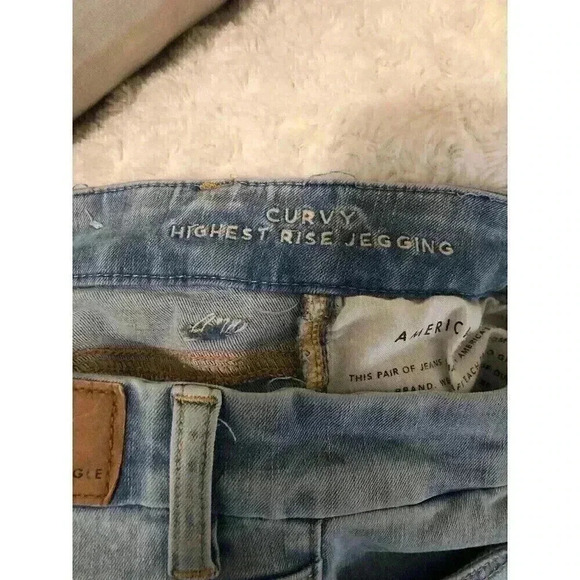 American Eagle Next Level Stretch 360 High Rise Blue Jegging Destroyed 4 Short - Picture 9 of 10